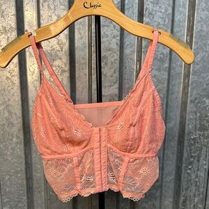 Coral Lace Longline Bralette with Front Closure